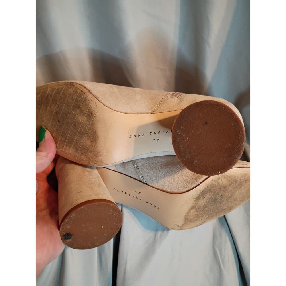 Zara Ankle Boots Tan Suede Floral Embroidered Sz 6.5 Boho Festival - Picture 10 of 10